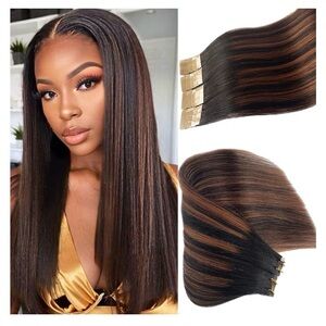 NEW 20pcs Light Yaki Tape in Hair Extensions Human Hair 16” Ombre Balayage Black